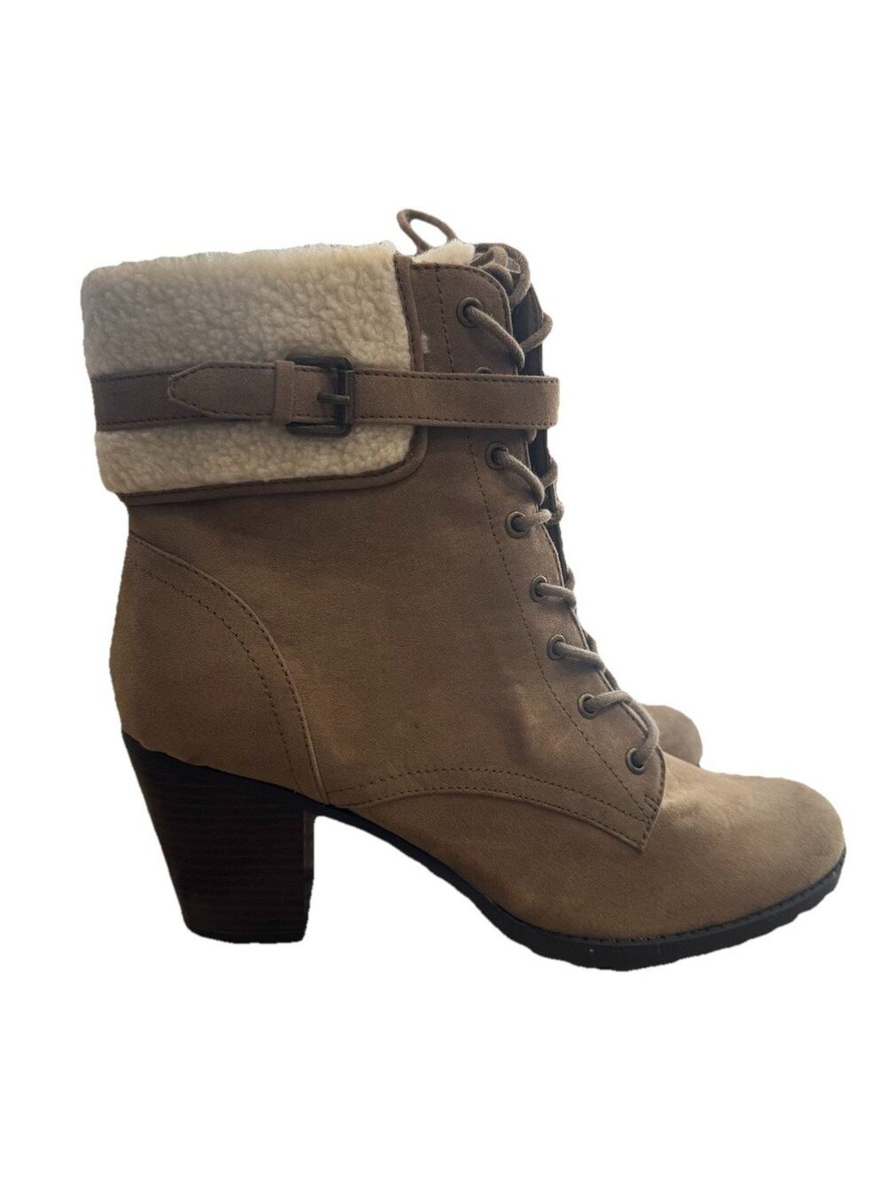 Unisa Lace-Up Block Heel Boots with Faux Fur Lining - New Women's Size 11